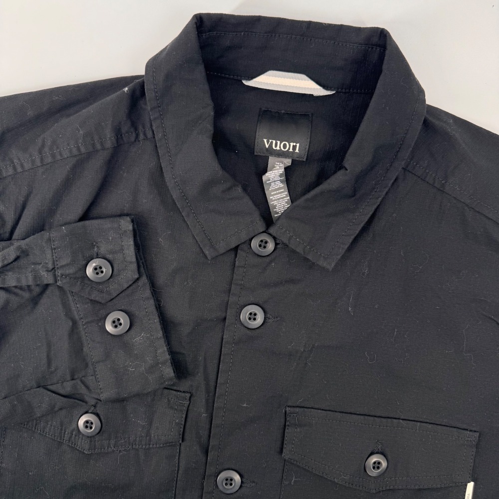 Vuori Ripstop Jacket Mens Large Black V527 Button Front Utility Outdoor Stretch